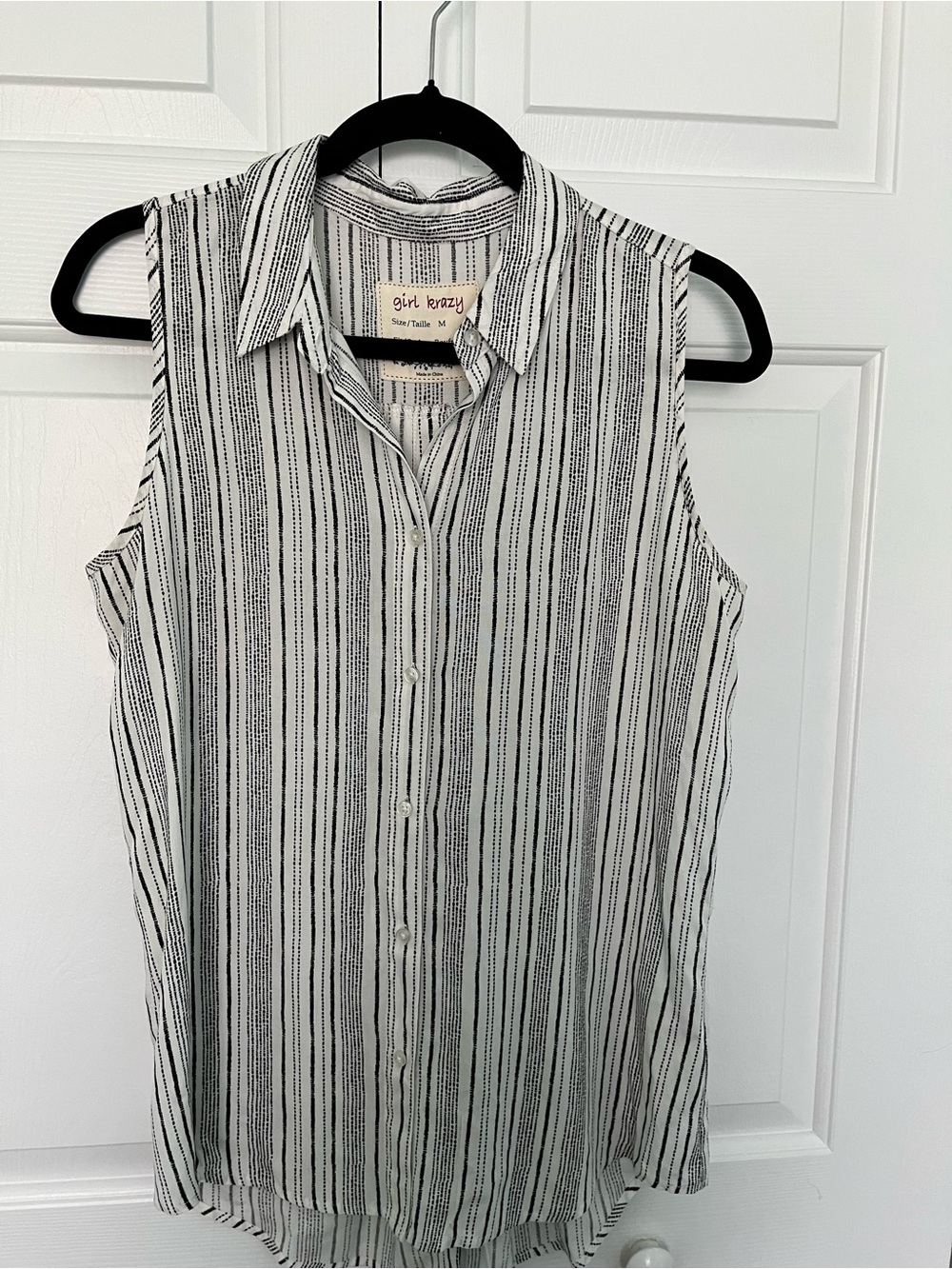 girl krazy Black and White Striped Sleeveless Button Front Top